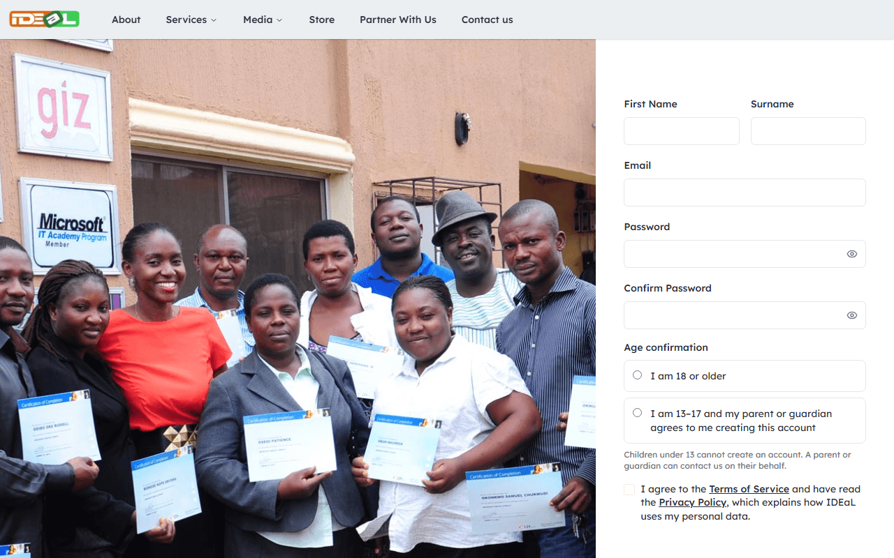 The sign-up form