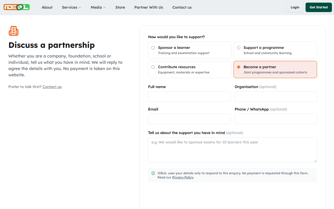 The partnership enquiry form