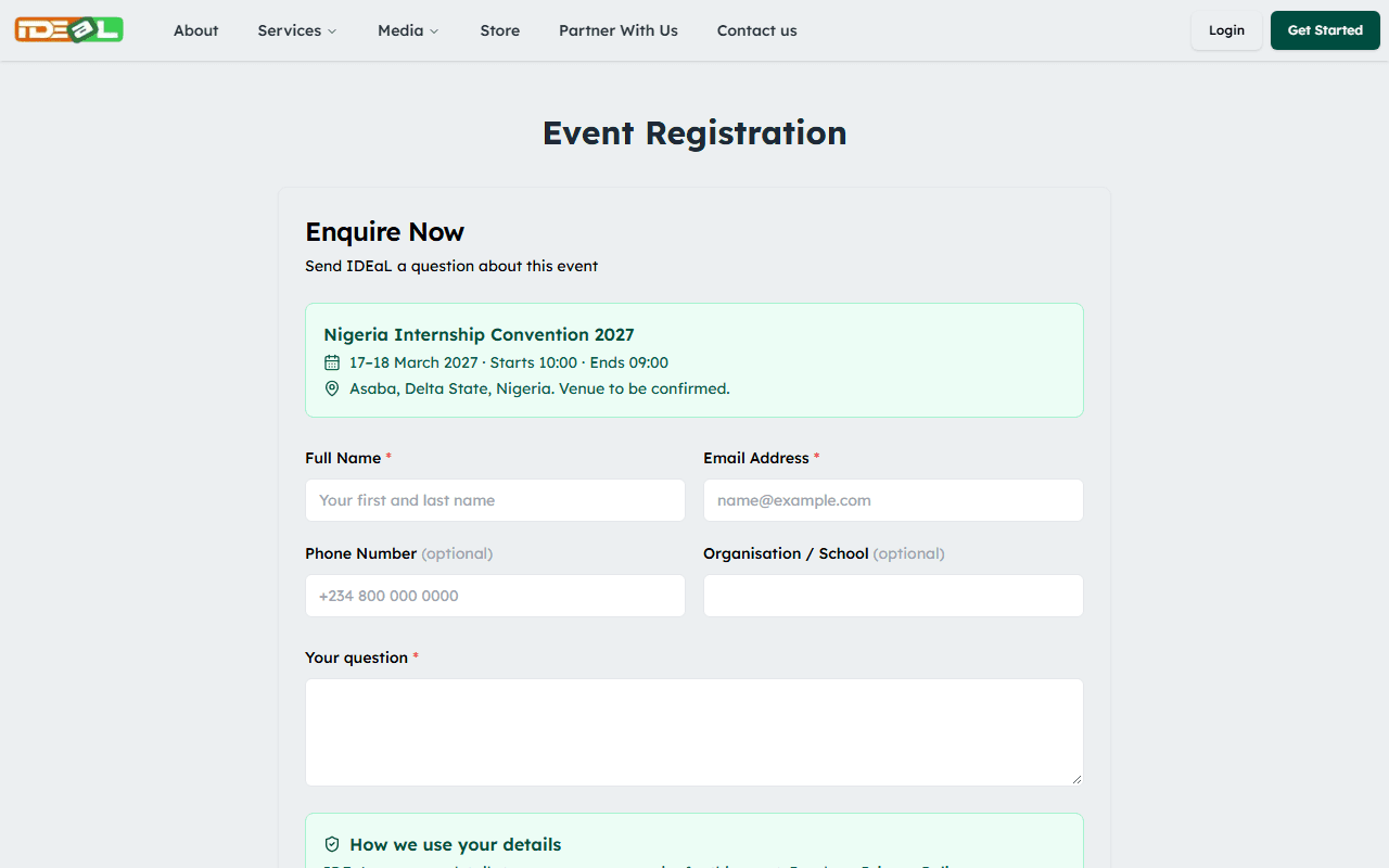 The event registration form